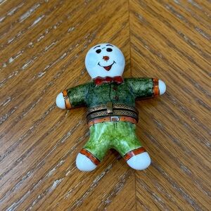 Limoges Snowman Christmas Hand Painted Porcelain Trinket Box RARE
